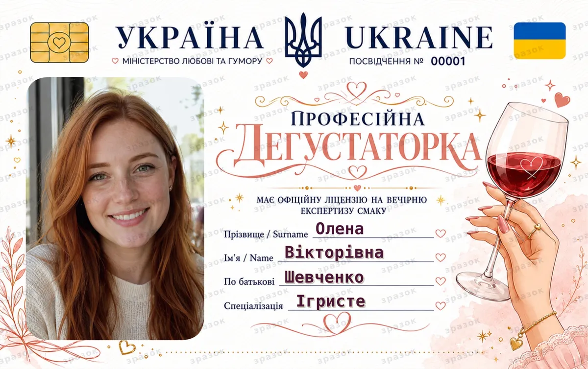 Сувенірне посвідчення дегустаторки Elegant