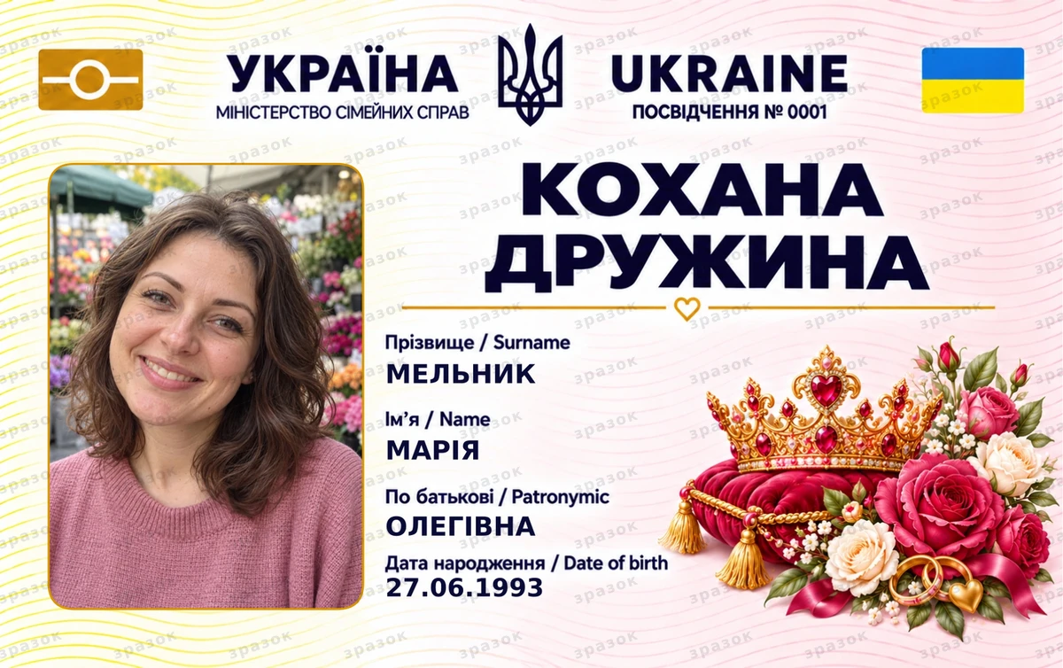 Сувенирное удостоверение любимой жены — розовая корона