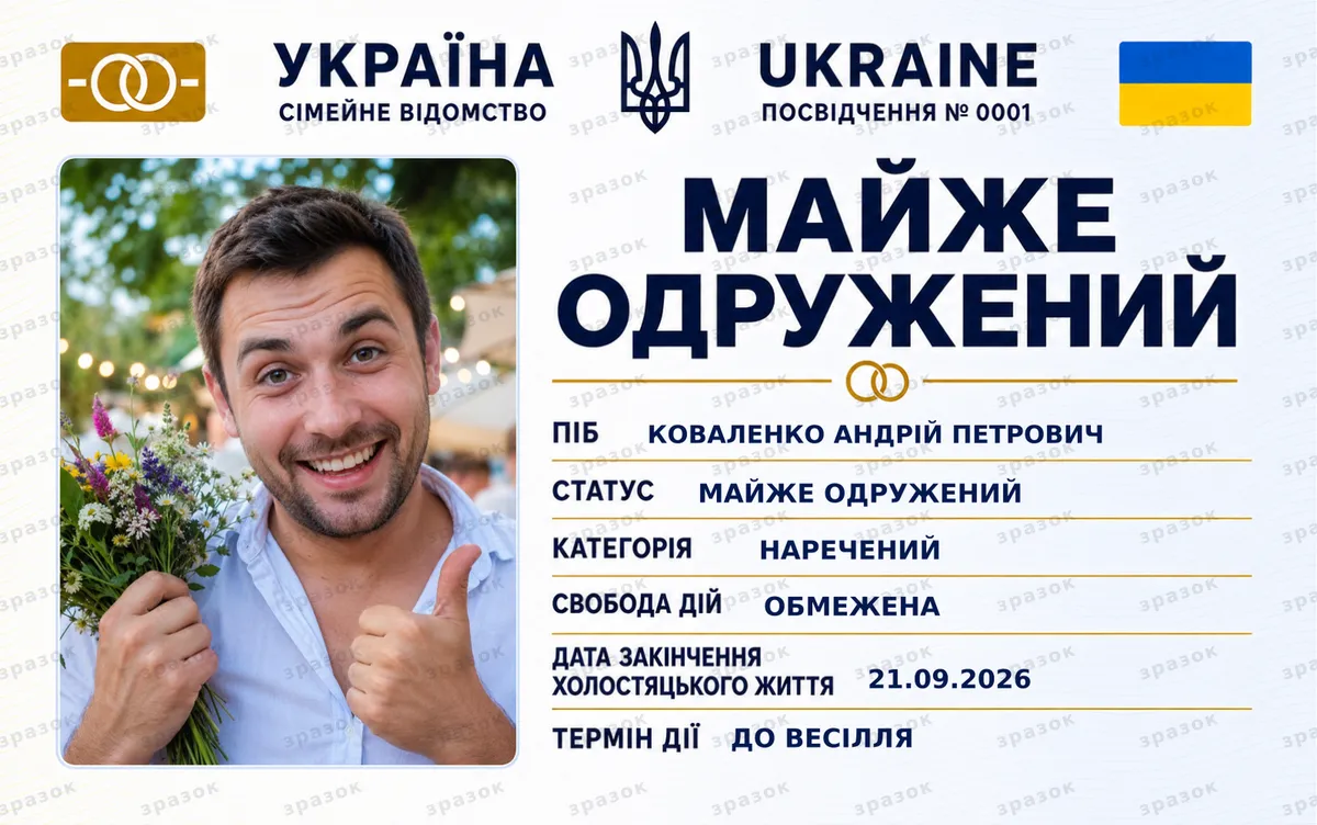 Сувенирное удостоверение «Почти женат»