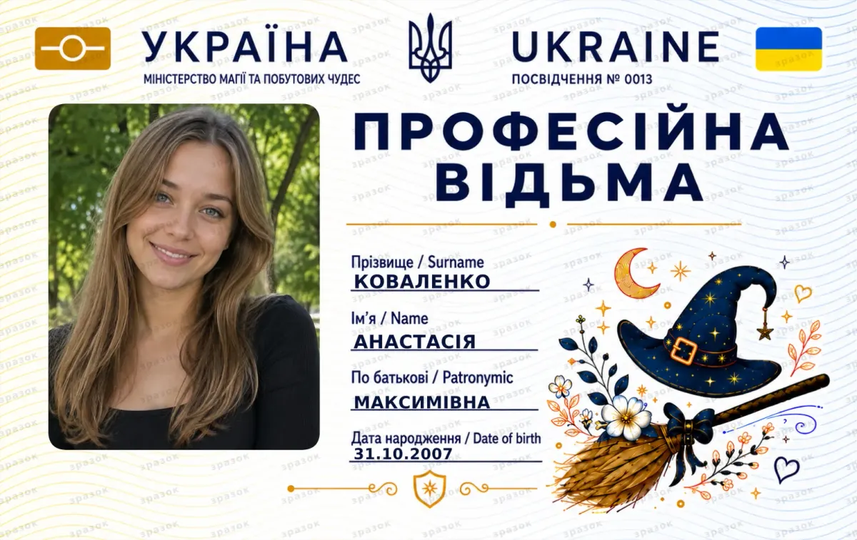 Сувенирное удостоверение профессиональной ведьмы