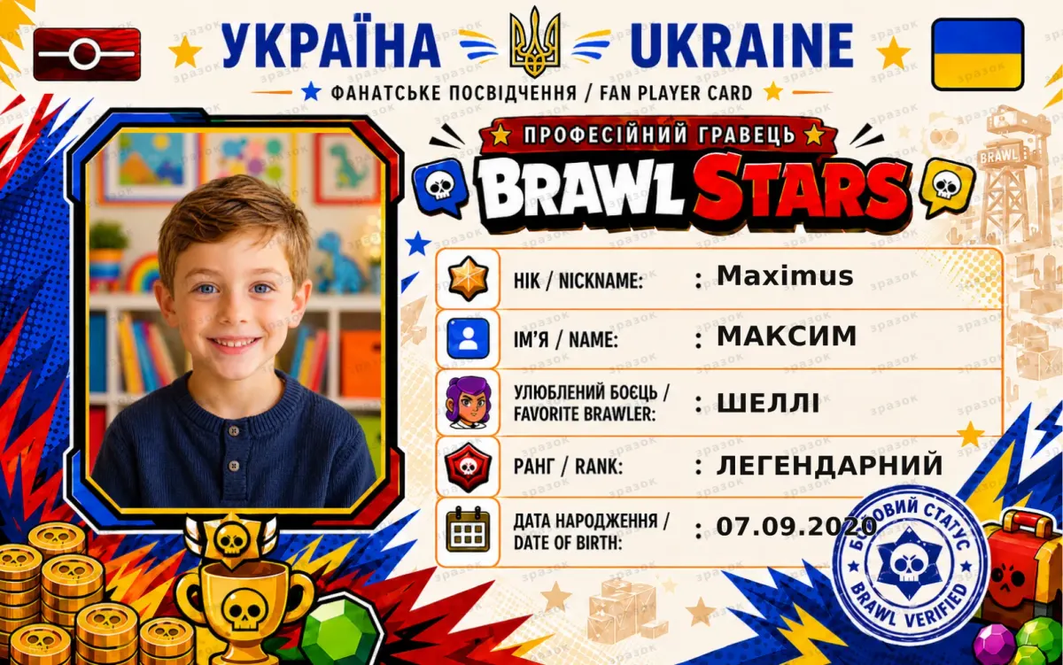 Сувенирное удостоверение игрока Brawl Stars
