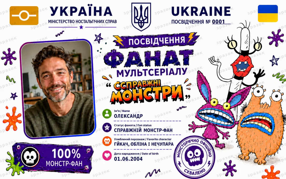 Сувенірне посвідчення фаната мультсеріалу