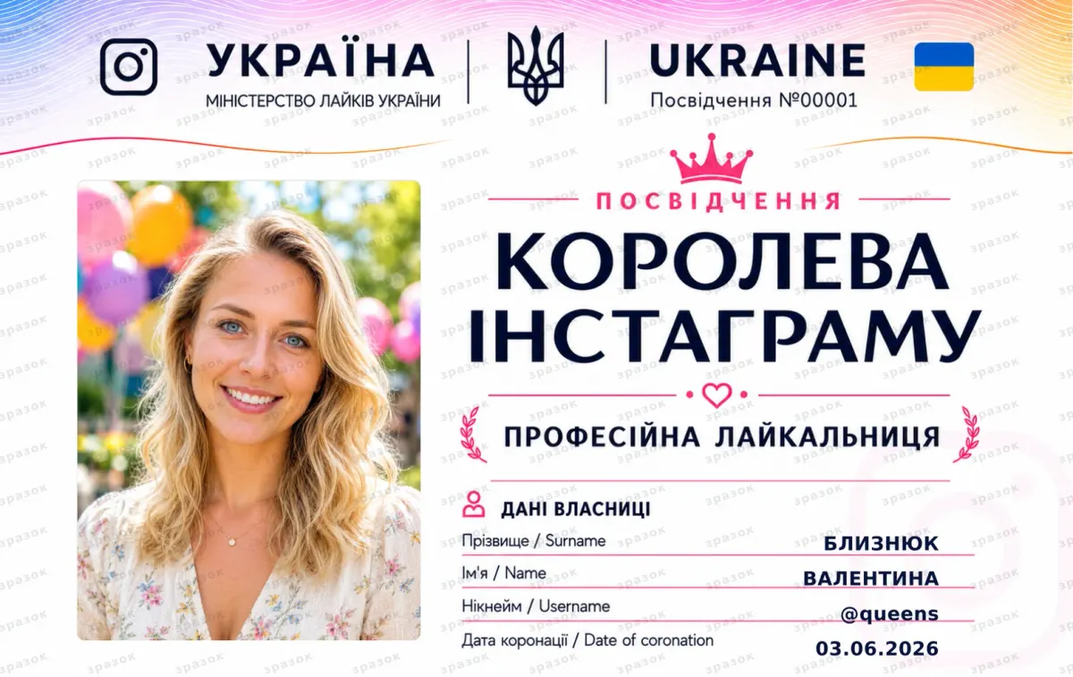 Сувенирное удостоверение «Королева Instagram»