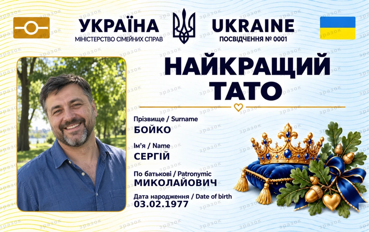 Сувенирное удостоверение лучшего папы — синяя корона