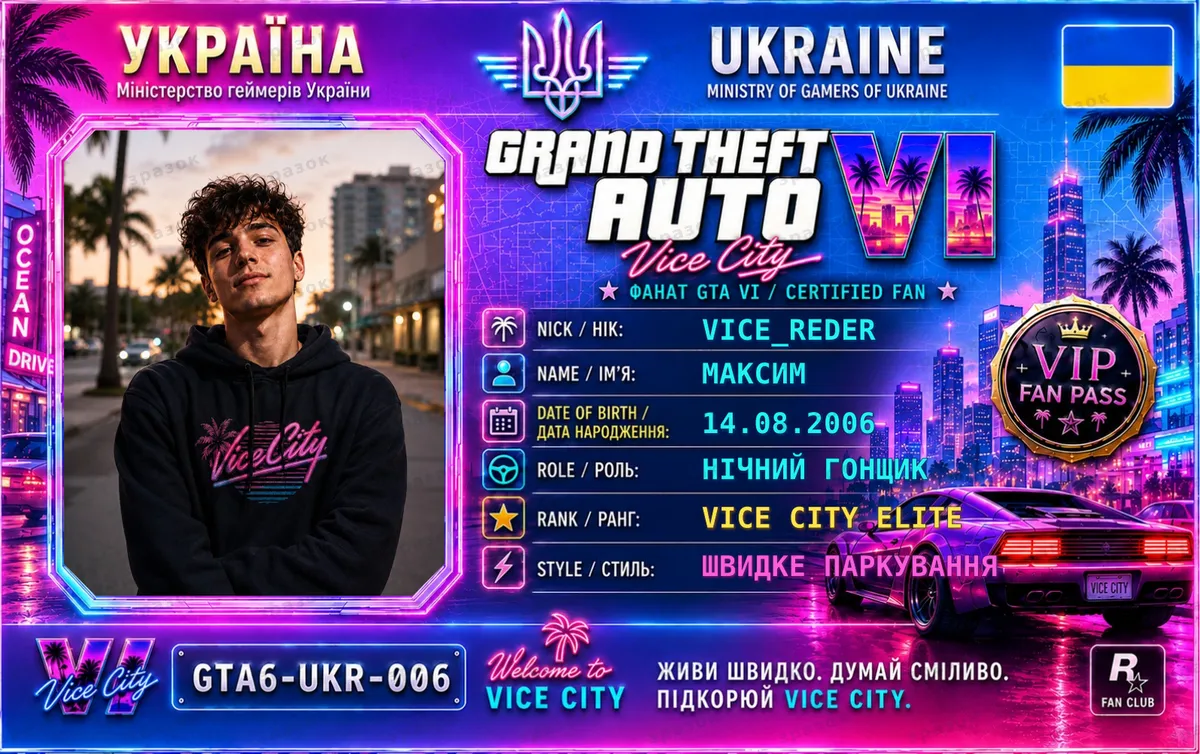 Сувенірне посвідчення фаната GTA VI