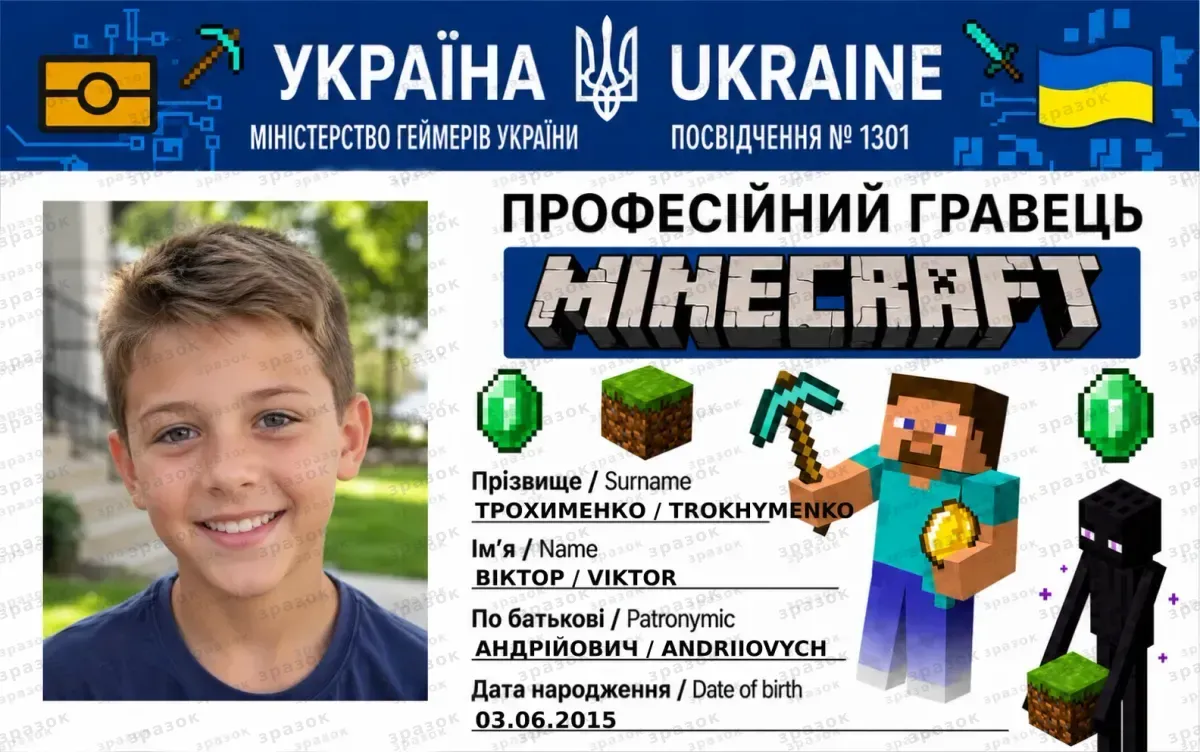 Сувенирное удостоверение игрока Minecraft