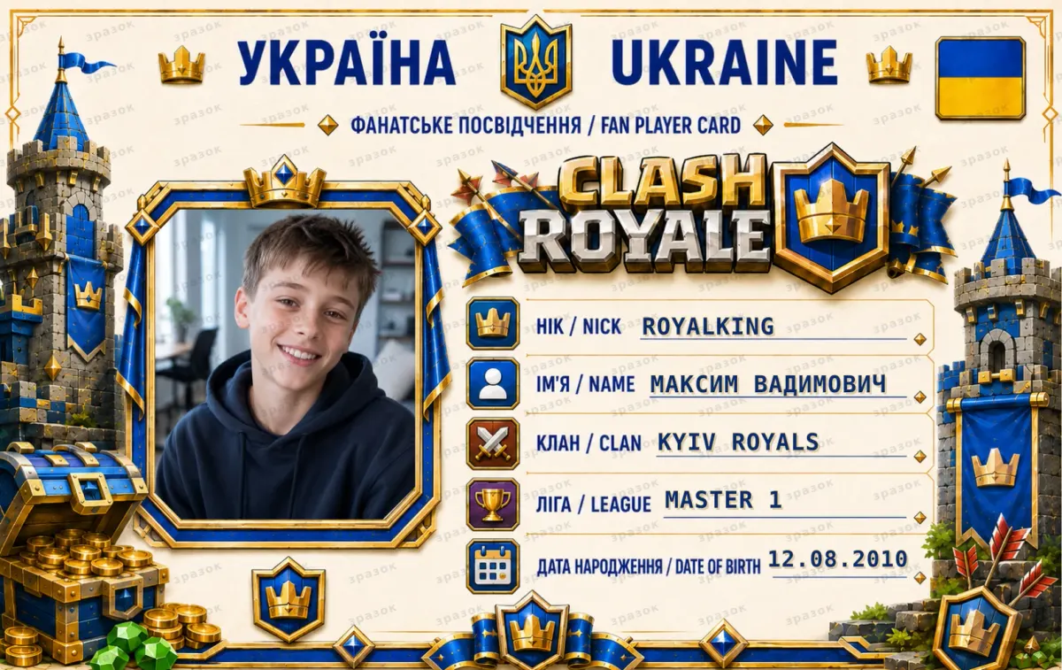 Сувенирное удостоверение поклонника Clash Royale