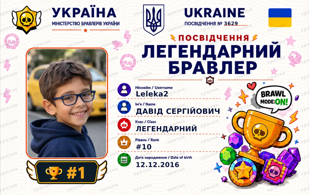 Сувенирное удостоверение легендарного бравлера